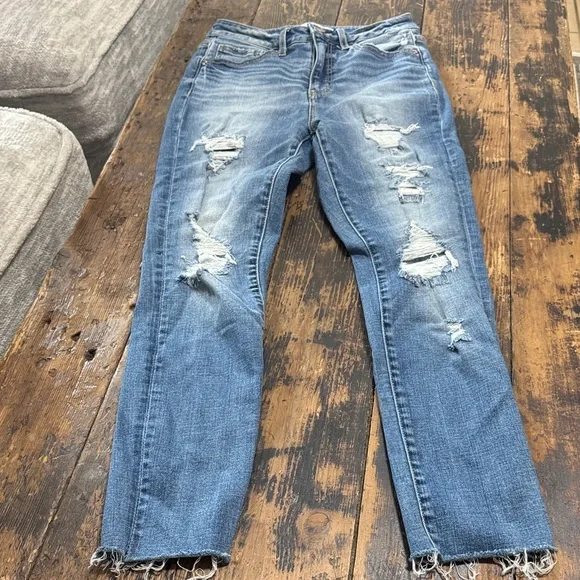 BKE Women's Two-Tone Blue Skinny Jeans with Raw Hem - Picture 2 of 6